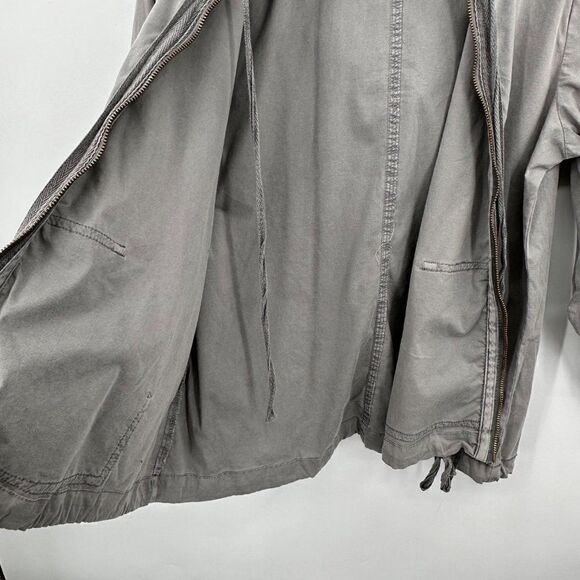 XCVI Utility Windbreaker Jacket Full Zip Womens Large Slate Gray Hood Drawstring - Picture 11 of 12